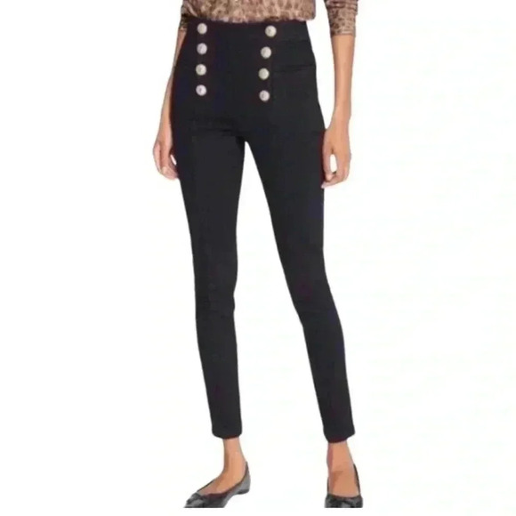 J. McLaughlin Hastings Jeans High Rise Skinny Sailor Front Gold Snaps Size 4 - Picture 1 of 13